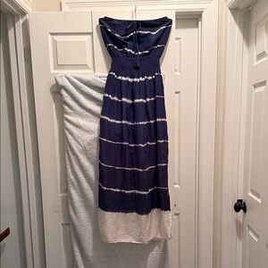 Athleta Navy and White Strapless Dress